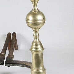 Scarce Signed N. Johnson – Boston Brass Ball and Finial Top Andirons, 19th Century
