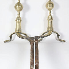 Scarce Signed N. Johnson – Boston Brass Ball and Finial Top Andirons, 19th Century