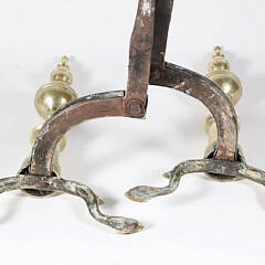 Scarce Signed N. Johnson – Boston Brass Ball and Finial Top Andirons, 19th Century