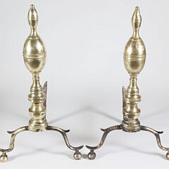 Pair of Period Brass Double Lemon Top Andirons 19th Century