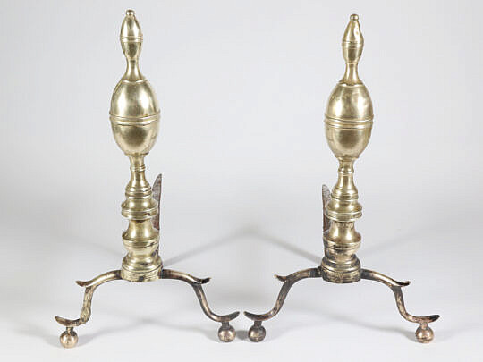 Pair of Period Brass Double Lemon Top Andirons 19th Century