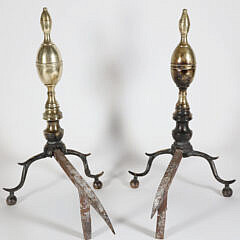 Pair of Period Brass Double Lemon Top Andirons, 19th Century