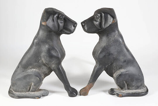 Pair of Liberty Foundry Cast Iron Black Lab Andirons