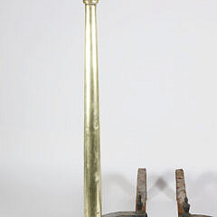 Pair of Brass Column and Finial Andirons with Matching Log Stops