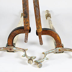 Pair of Brass Column and Finial Andirons with Matching Log Stops
