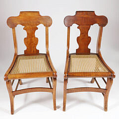 Pair of Tiger Maple Cane Seat Side Chairs 19th Century