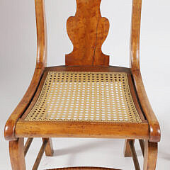 Pair of American Tiger Maple Caned Seat Side Chairs, 19th Century