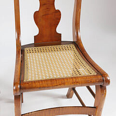 Pair of American Tiger Maple Caned Seat Side Chairs, 19th Century