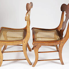 Pair of American Tiger Maple Caned Seat Side Chairs, 19th Century