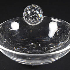 Signed Steuben Crystal Bowl with Applied Ball Handle, Designed by Joel Smith, 1999