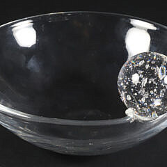 Signed Steuben Crystal Bowl with Applied Ball Handle, Designed by Joel Smith, 1999
