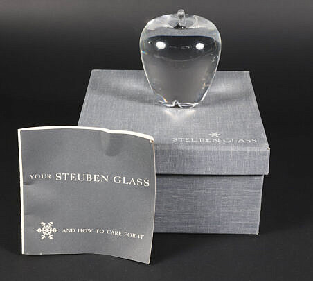 Signed Steuben Clear Crystal Apple Designed by Angus McDougall 1940