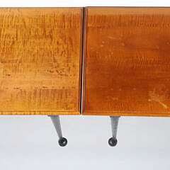 Pair of Eldred Wheeler Tiger Maple One Drawer Tavern Tables