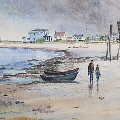 Mildred S. Kratz Watercolor on Paper “Fishing at the Shore”