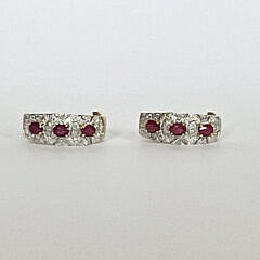 Pair of Ruby and Diamond Earclips Set in 14k Yellow and White Gold