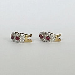 Pair of Ruby and Diamond Earclips Set in 14k Yellow and White Gold