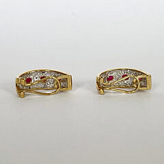Pair of Ruby and Diamond Earclips Set in 14k Yellow and White Gold