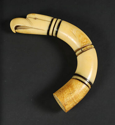 Antique Whale Ivory Carved Eagle Head Cane Handle, 19th Century