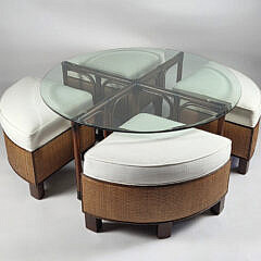 Contemporary Palecek Round Coffee Table and Sectional Ottoman