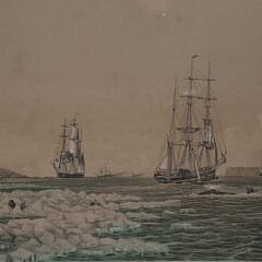 Benjamin Russell Colored Lithograph, circa 1871,  “Right Whaling in Behering Straits & Arctic Ocean With Its Varieties”