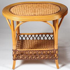 Palecek Rattan Woven Armchair and Matching Side Table