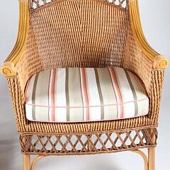 Palecek Rattan Woven Armchair and Matching Side Table