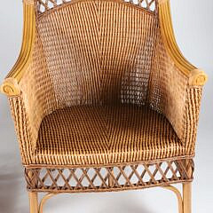 Palecek Rattan Woven Armchair and Matching Side Table