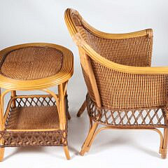 Palecek Rattan Woven Armchair and Matching Side Table