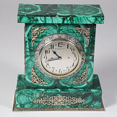 Tiffany & Co. Malachite and Silver Angelus Clock 