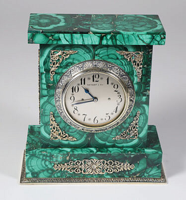 Tiffany & Co. Malachite and Silver Angelus Clock 