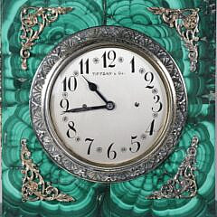 Tiffany & Co. Malachite and Silver Angelus Clock 