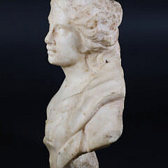 Antique Carved Romanesque Marble Bust, “Robed Female with Crown”