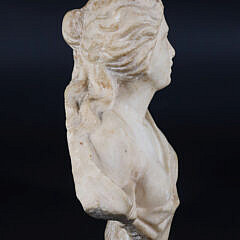 Antique Carved Romanesque Marble Bust, “Robed Female with Crown”