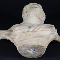 Antique Carved Romanesque Marble Bust, “Robed Female with Crown”