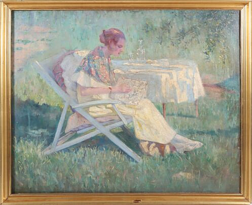 323-2058 Marcel Canet Oil Lady in Garden A 9589_2 JPG