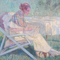 Marcel Canet Oil on Canvas “Lady in the Garden”