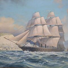 Leonard John Pearce Oil on Canvas “Warrior Off Dover”, circa 1980s