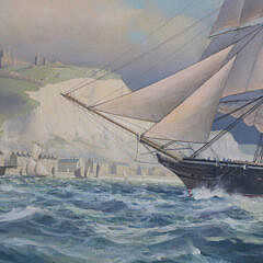 Leonard John Pearce Oil on Canvas “Warrior Off Dover”, circa 1980s