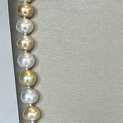 Fine 13mm – 15.7mm White and Natural Gold South Sea Pearl Opera Length Necklace, 14k Gold and Diamond Clasp