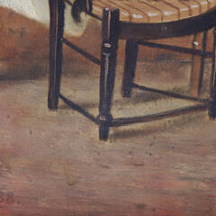 J.E. Hill Oil on Canvas “Interior Scene of Lady Scolding Her Cat”