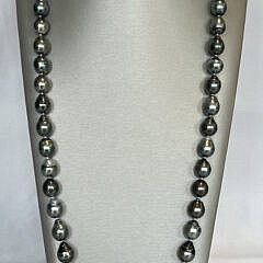 12mm x 13.9mm Black Tahitian Drop Pearl Opera Length Necklace, 14k White Gold Clasp