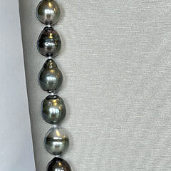 12mm x 13.9mm Black Tahitian Drop Pearl Opera Length Necklace, 14k White Gold Clasp