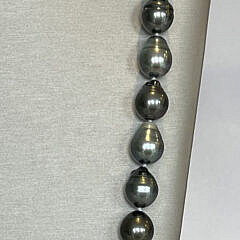 12mm x 13.9mm Black Tahitian Drop Pearl Opera Length Necklace, 14k White Gold Clasp