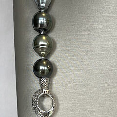 12mm x 13.9mm Black Tahitian Drop Pearl Opera Length Necklace, 14k White Gold Clasp