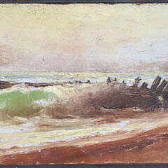 Wendell Macy Oil on Door Panel “Nantucket South Shore Shipwreck”, circa 1886