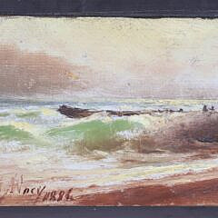 Wendell Macy Oil on Door Panel “Nantucket South Shore Shipwreck”, circa 1886