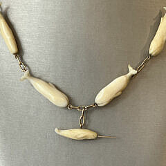 Scarce Charlie Sayle Carved Nine Whale Species Necklace Joined by Gold Links
