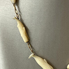 Scarce Charlie Sayle Carved Nine Whale Species Necklace Joined by Gold Links