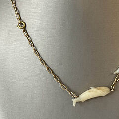 Scarce Charlie Sayle Carved Nine Whale Species Necklace Joined by Gold Links