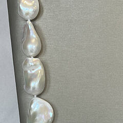Very Fine 30mm x 36mm White Baroque Fresh Water Pearl Opera Length Necklace, 14k Gold Clasp